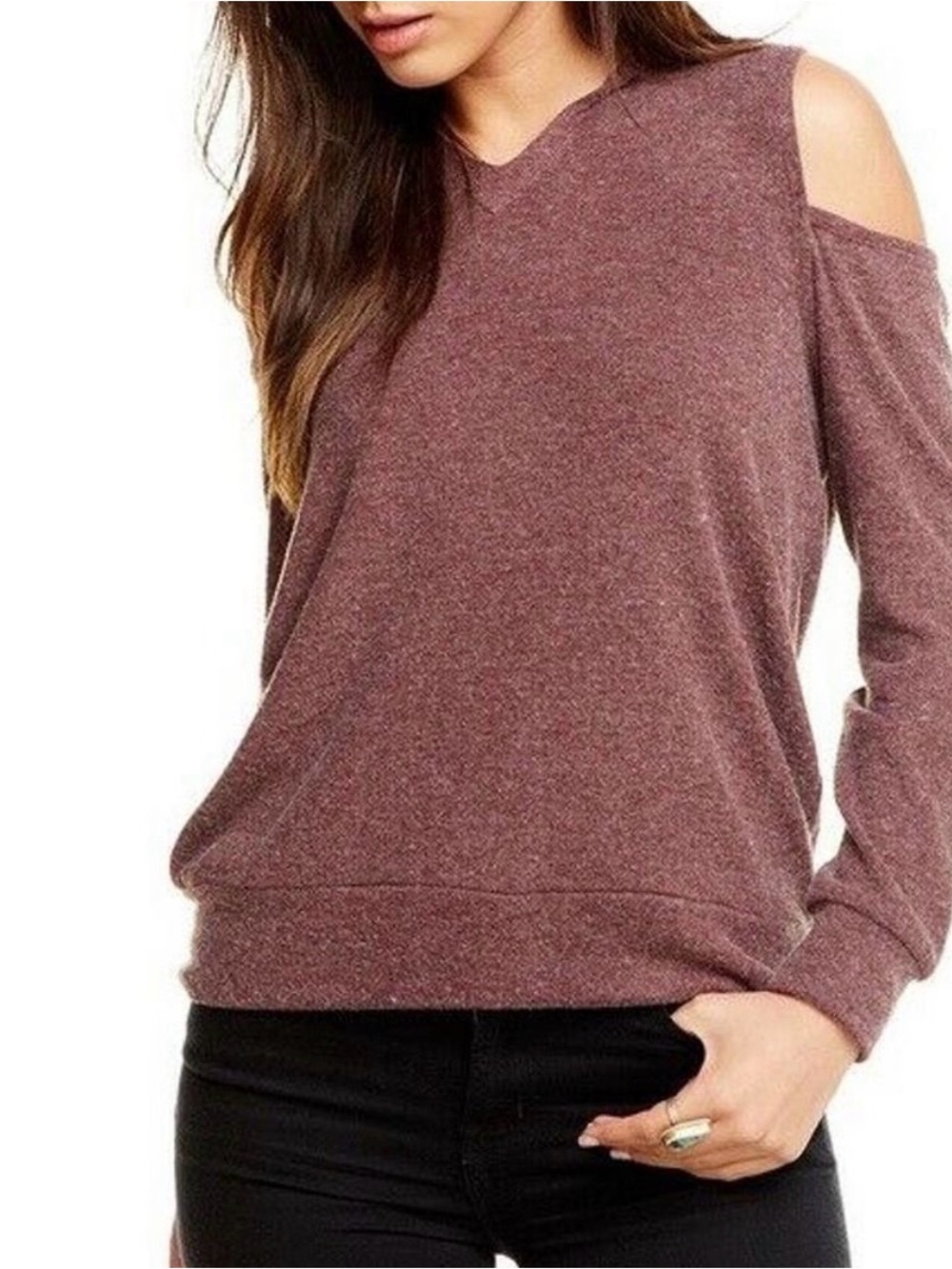 Chaser Off-the-Shoulder Sweater in Heather Mauve